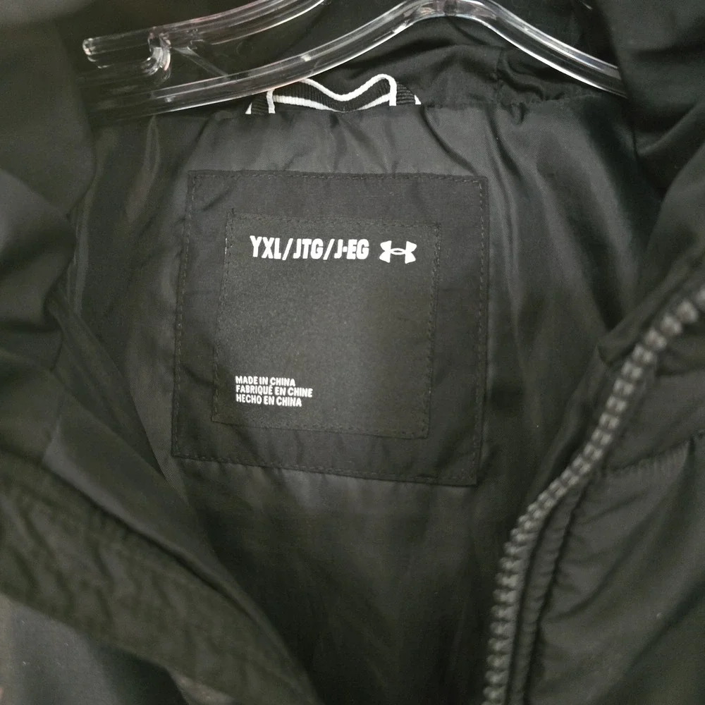 Under Armour Boy's 2-Fer Hoodie Puffer Vest Jacket Gray/black Sz YXL